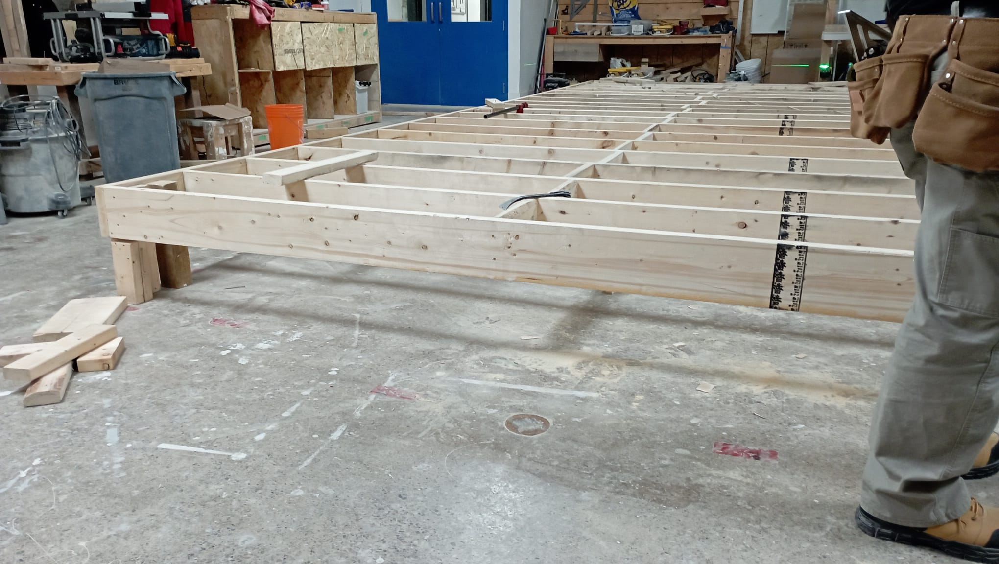 Custom wood platform with joists built in the shop, ready for delivery